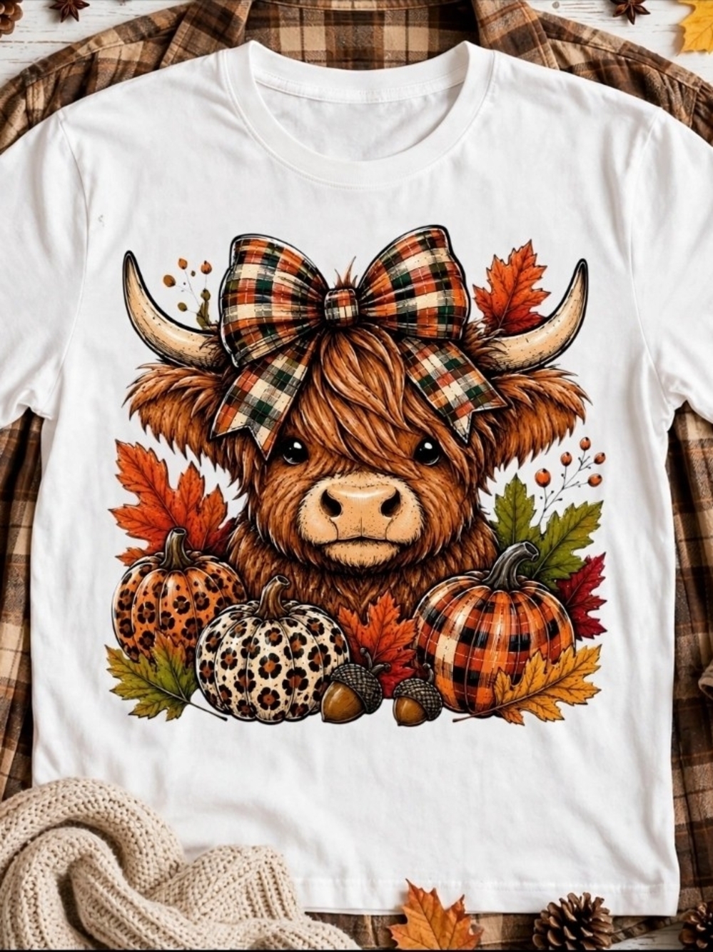 Womens Highland Cow Cute Bow & Pumpkins NWT Boutique - Picture 2 of 3